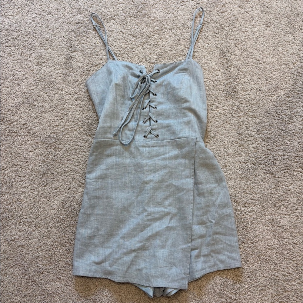 Blue Lace-Up Dress Romper